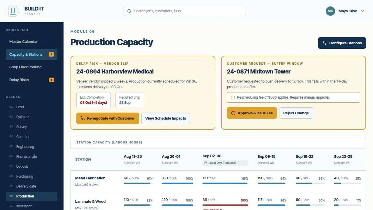 Concept preview of the planned Build It Track It production scheduling stage